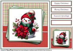 8x8 Red & Green Snowmen 42 Card Front, Gift Tag & Sentiments