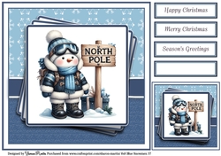 8x8 Blue Snowmen 37 Card Front, Gift Tag & Sentiments