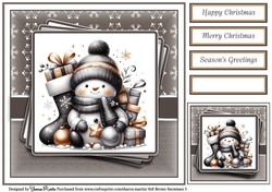 8x8 Black & Gold Snowmen 3 Card Front, Gift Tag and Sentiments