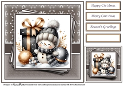 8x8 Black & Gold Snowmen 15 Card Front, Gift Tag and Sentiments 