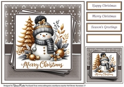 8x8 Black & Gold Snowmen 17 Card Front, Gift Tag and Sentiments