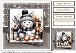 8x8 Black & Gold Snowmen 22 Card Front, Gift Tag and Sentiments