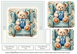7x7 Birthday Teddies in Blue Chair Card Front 5, Sentiments and x2 Pyramage Layers