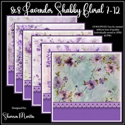 8x8 Lavender Shabby Floral Frames/Mats 7-12 in JPEG & PNG