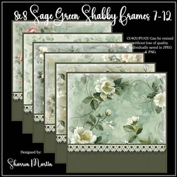 8x8 Sage Green Shabby Frames/Mats 7-12 in JPEG & PNG