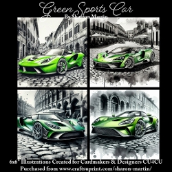 x4 Green Sports Cars - Illustrations for Cardmakers & Designers