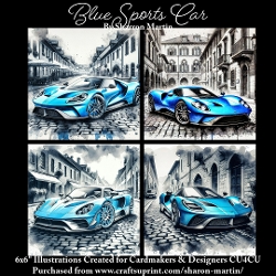 x4 Blue Sports Cars - Illustrations for Cardmakers & Designers  