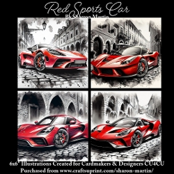 x4 Red Sports Cars - Illustrations for Cardmakers & Designers  