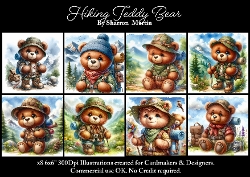 x8 Hiking Teddy Bears - Illustrations for Cardmakers & Designers