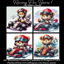 x4 Racing Car Bears 1 - Illustrations for Cardmakers & Designers  