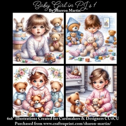 x4 Baby Girl in Pjs 1 - Illustrations for Cardmakers & Designers  