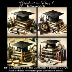 x4 Graduation Caps 1 - Illustrations for Cardmakers & Designers  