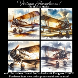 x4 Vintage Aeroplane 1 - Illustrations for Cardmakers & Designers