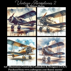 x4 Vintage Aeroplane 2 - Illustrations for Cardmakers & Designers