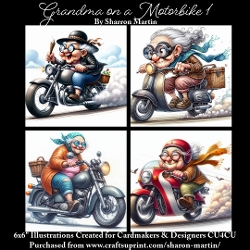 x4 Grandma on a motorbike 1 - Illustrations for Cardmakers & Designers