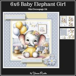 6x6 Baby Elephant Girl - Mini Decoupage Kit