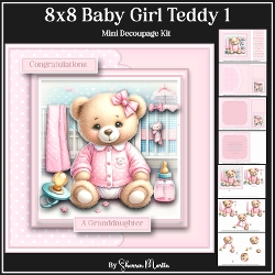 8x8 Baby Girl Teddy 1 - Mini Decoupage Kit - x7 A4 Sheets