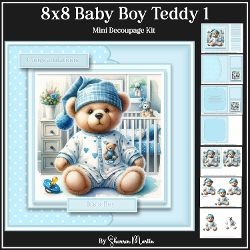 8x8 Baby Boy Teddy 1 - Mini Decoupage Kit - x7 A4 Sheets