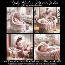 6x6 Baby Girl in Moses Basket - Illustrations for Cardmakers & Designers