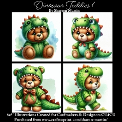 6x6 Dinosaur Teddies 1 - Illustrations for Cardmakers & Designers