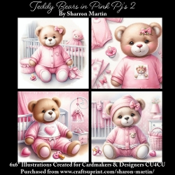 6x6 Pink Teddy Bears in PJs 2 - Illustrations for Cardmaking & Designers