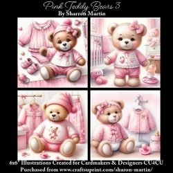6x6 Pink Teddy Bears 3 - Illustrations for Cardmaking & Designers