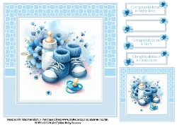 8x8 Baby Bootees Blue - Quick Card 