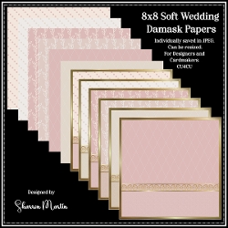 8x8 Soft Wedding Damask Card Fronts & Matching Papers 1-6