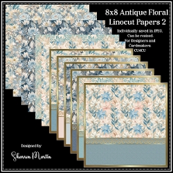 8x8 Antique Floral Linocut Card Fronts & Matching Papers 2