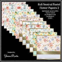 8x8 Neutral Pastel Flower Papers Card Fronts and Matching Papers 2