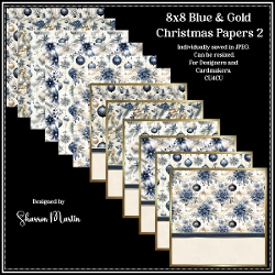 8x8 Blue & Gold Christmas - Card Fronts and Matching Papers 