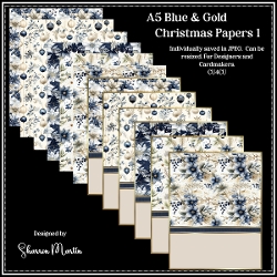 A5 Blue & Gold Christmas Card Fronts & Papers 1-6