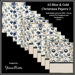 A5 Blue & Gold Christmas Card Fronts & Papers 7-12 