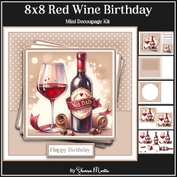 8x8 Red Wine Birthday Mini Decoupage Kit - x5 A4 Sheets 