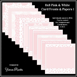 8x8 Pink & White Card Fronts & Matching Papers 1-6