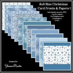 8x8 Blue Christmas Card Fronts & Papers 1-6