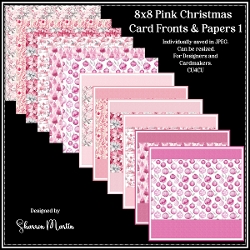 8x8 Pink Christmas 1 Card Fronts & Matching Papers