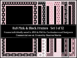8x8 Pink & Black Frames - 1-12 JPEG & PNG