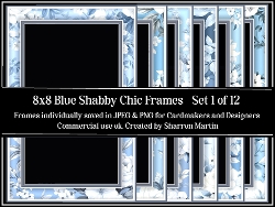 8x8 Blue Shabby Chic Frames 11-20 JPEG & PNG