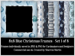 8x8 Blue Christmas Frames 1-8 JPEG PNG