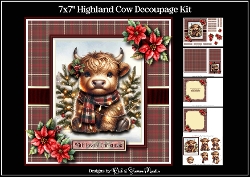 7x7 Highland Cow Decoupage Kit - x8 A4 Sheets