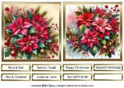 6X6 Red Christmas Poinsettia Toppers with Sentiments 1 & 2