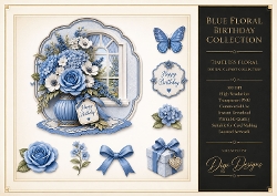 Blue Potted Florals Large Clipart Collection in PNG