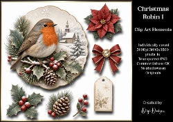 Christmas Robin 1 Large Clipart Collection in PNG
