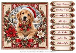 Festive Golden Retriever 1 Christmas -Quick Card Front with Sentiments 