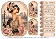 A5 Vintage Art Deco Flapper Lady Quick Card with sentiments and Gift Tags