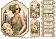A5 Vintage Art Deco Flapper Lady Quick Card with sentiments and Gift Tags 