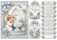 A5 Baby Boy Christening Quick Card with sentiments and Gift Tags 