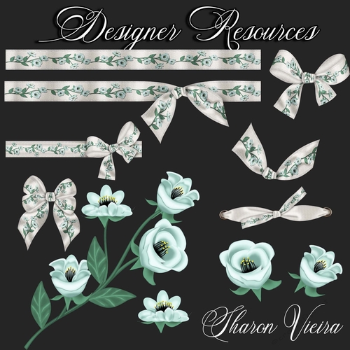 Pretty Pastels FLoral and ribbon set 4