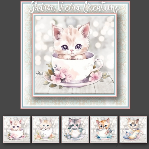 the floral cat and teacup complete Topper Kit 